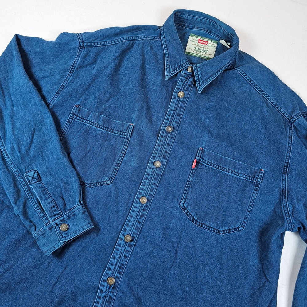 Vintage Levis Denim Shirt Mens XL Blue Long Sleeve Button Down Cotton Workwear